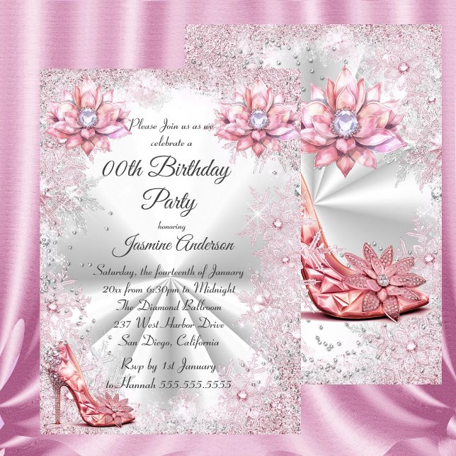 Invitation Anniversaire Pink Silver Winter Wonderland chaussu (Créateur téléchargé)