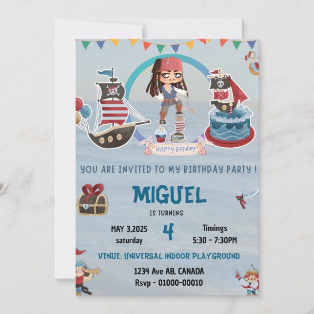 INVITATION ANNIVERSAIRE PIRATE THÈME EINVITE (Devant)