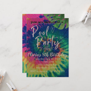 Invitation Anniversaire Piscine Tie Dye Fête de Pi