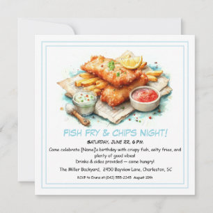 Invitation anniversaire Poisson Frit & Frites déco