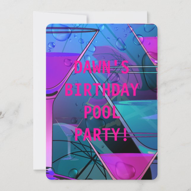 Invitation Anniversaire Pool Party Summer Poolside Mix Cockta (Devant)