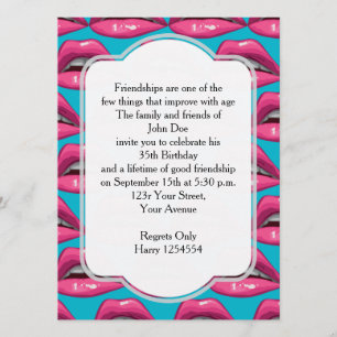 Invitation Anniversaire Pop Art rose lèvres maquillage