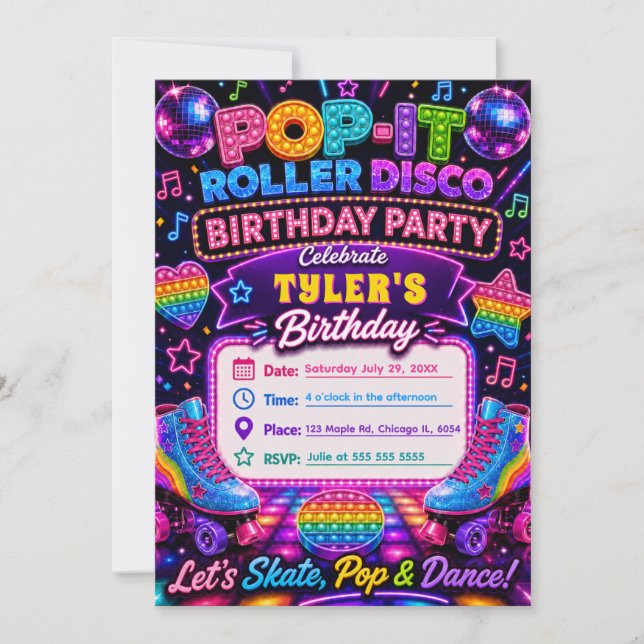 Invitation Anniversaire Pop It Roller Disco (Devant)