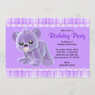 Invitation Anniversaire pourpre d'ours de nounours de peluche