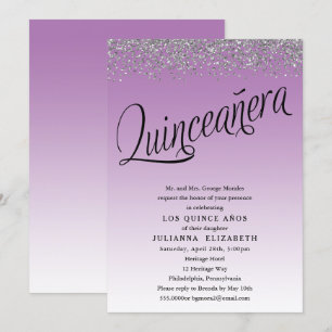 Invitation Anniversaire pourpre et argenté de Quinceanera