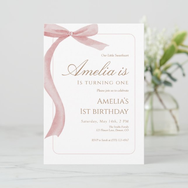 Invitation anniversaire premier anniversaire ruban (Debout devant)