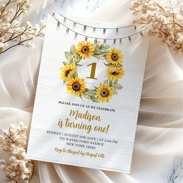 Invitation Anniversaire Premier de Rustic Woods Sunflower (Créateur téléchargé)