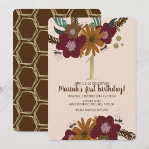 Invitation Anniversaire Premier Fleur Solaire Abeille Vintage