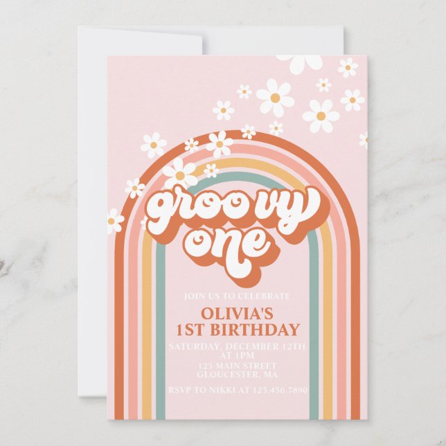 Invitation anniversaire premier groovy one bohème  (Devant)