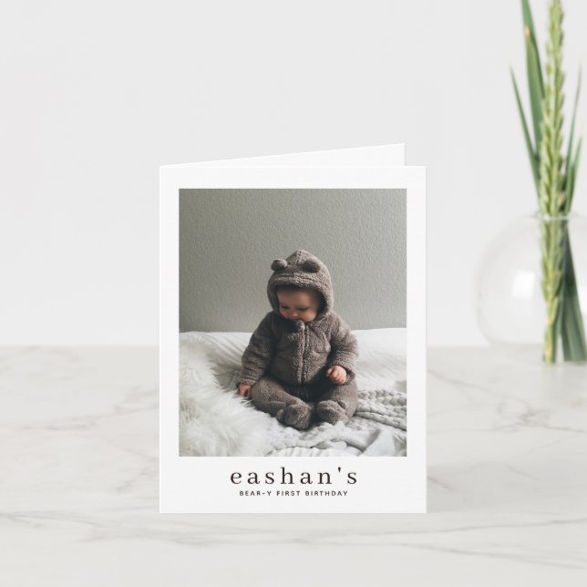 Invitation anniversaire premier ours mignon plié (Devant)