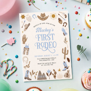 Invitation Anniversaire Premier Rodéo Cowboy Bleu Occidental