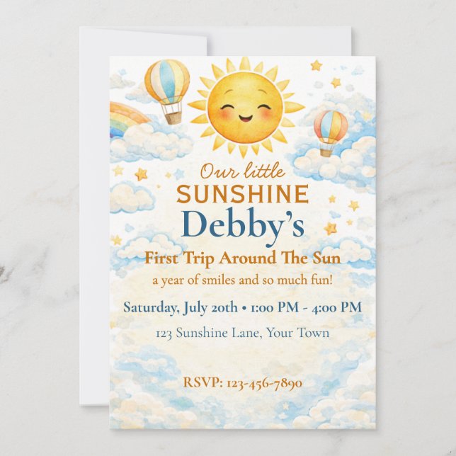 Invitation Anniversaire Premier Tour de Soleil Sun (Devant)