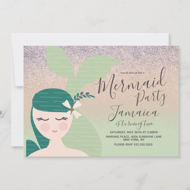 Invitation anniversaire Pretty Mermaid Faux Glitte (Devant)