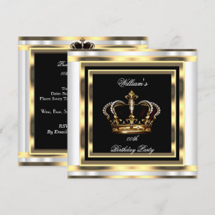 Invitation Anniversaire Prince Roi Or Argent Noir Blanc Homme