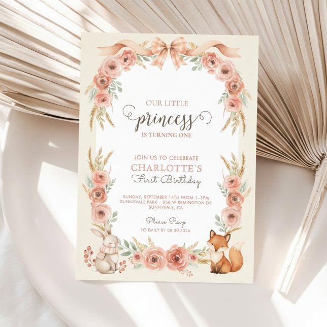 Invitation Anniversaire Princesse Florale Rose 1 a (1st Birthday Invitation)