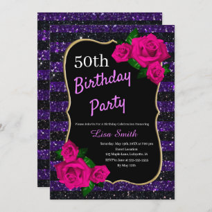 Invitation Anniversaire Purple Black Stripes Parties scintill