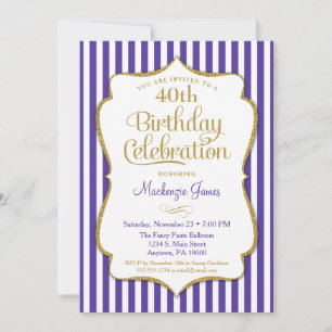 Invitation Anniversaire Purple Gold Adulte White S