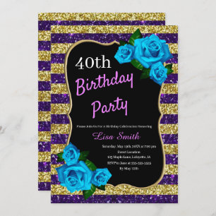 Invitation Anniversaire Purple Gold Stripes Parties scintilla
