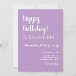 Invitation Anniversaire Purple Lilac Typographie Joyeux Anniv