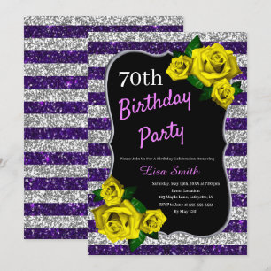 Invitation Anniversaire Purple Silver Stripes Parties scintil