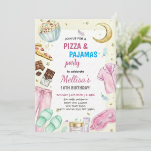 Invitation Anniversaire Pyjama Party Pizza et Nuit