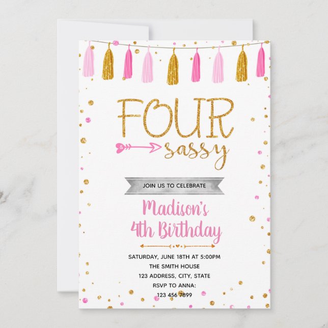 Invitation Anniversaire quatre ans sassy (Devant)