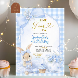 Invitation Anniversaire quatrième de la fête de thé de lapin