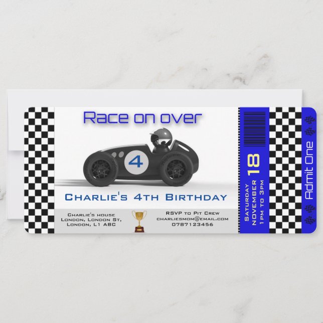 Invitation Anniversaire Racing Car Thème personnal (Devant)
