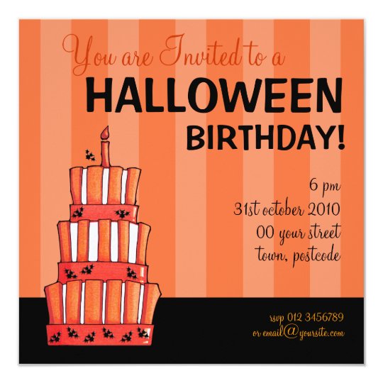 Invitation Anniversaire Raye Orange De Halloween De Gateau De Zazzle Fr