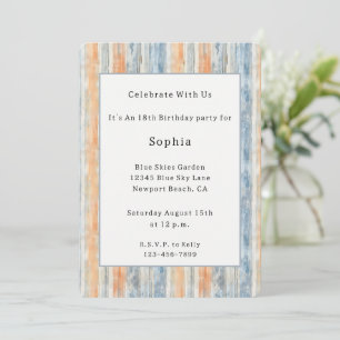 Invitation Anniversaire Rayures Crème Pêche Bleue