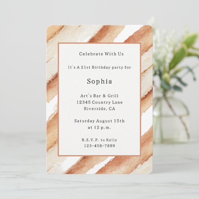 Invitation Anniversaire Rayures Latte Citrouille (Debout devant)