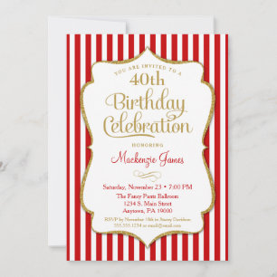Invitation Anniversaire Red Gold Adult Ado Tween