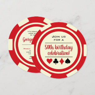 Invitation Anniversaire Red White Poker Chip Casino Las Vegas