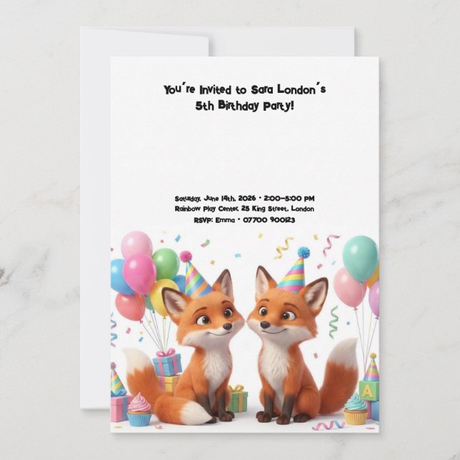 Invitation Anniversaire Renard Adorable  (Devant)