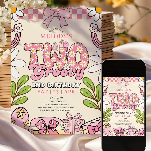 Invitation anniversaire rétro 2 ans Daisy (Créateur téléchargé)
