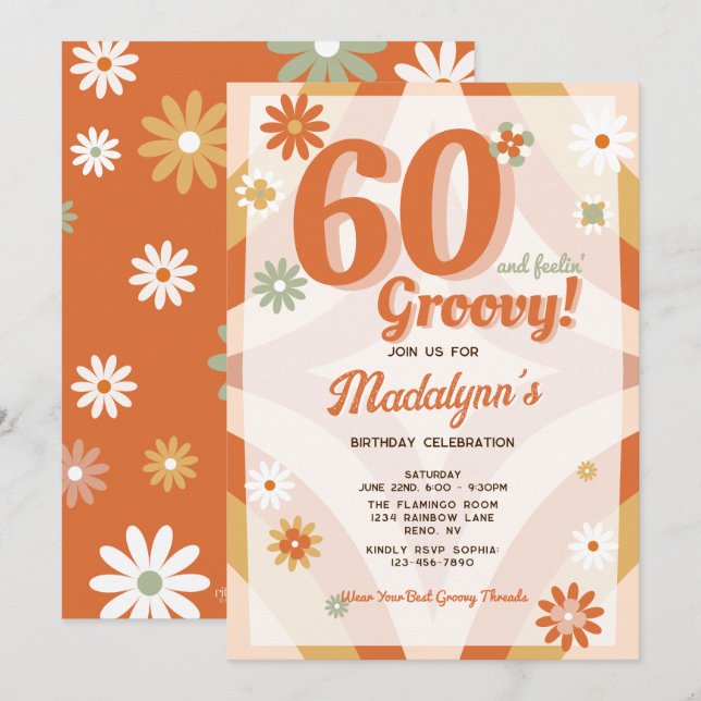 Invitation anniversaire rétro 60 ans et se sentir  (Devant / Derrière)