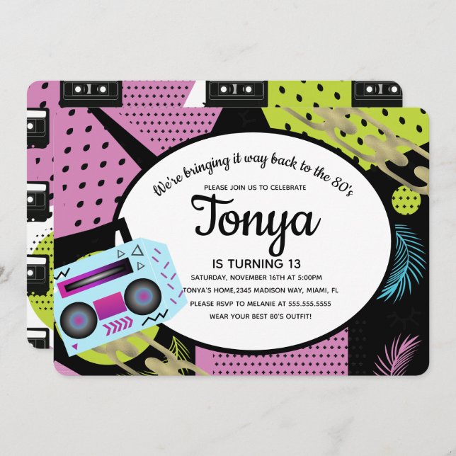 Invitation Anniversaire Rétro 80s 90s Throw Back (Devant / Derrière)