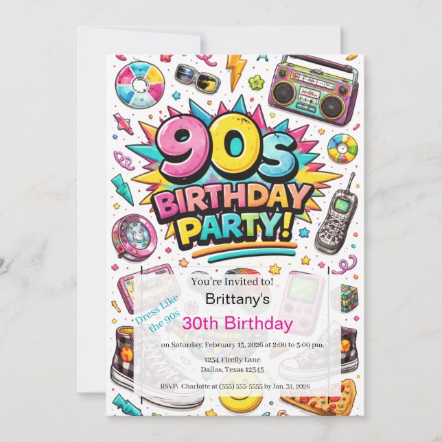Invitation Anniversaire rétro 90 moderne 30 ans (Devant)
