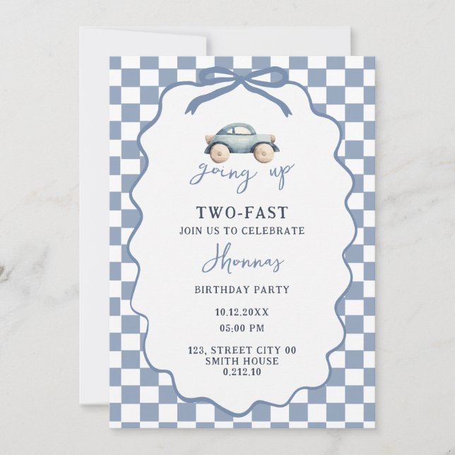 Invitation anniversaire rétro bleu pour 2 ans Grow (Devant)
