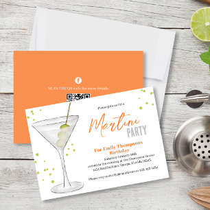 Invitation Anniversaire Rétro Cool Aquarelle Martini Boire