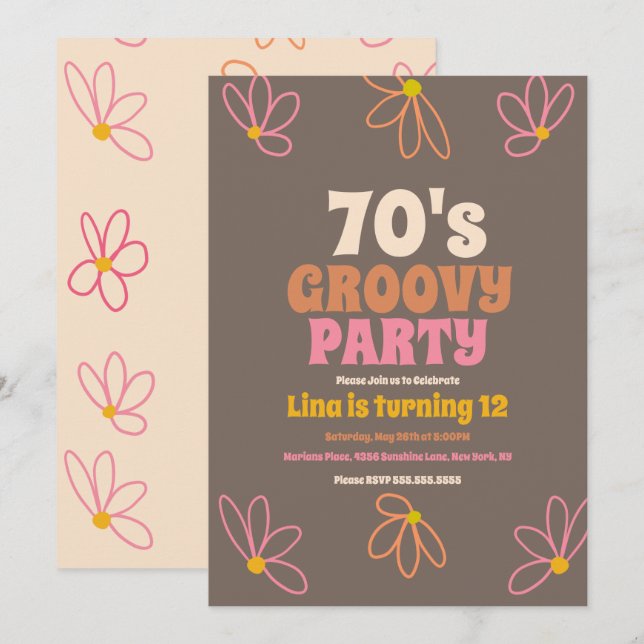  Invitation Anniversaire Rétro Daisy Doodle Groovy (Devant / Derrière)