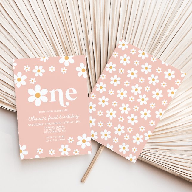 Invitation anniversaire Retro Daisy One Floral 1er (Créateur téléchargé)