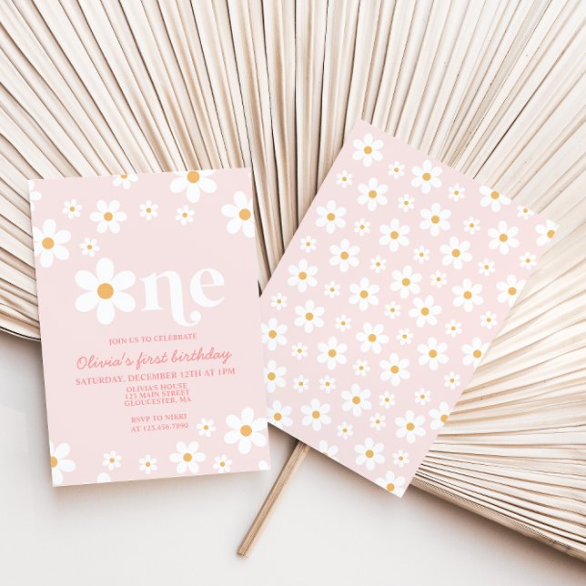 Invitation anniversaire Retro Daisy One Floral 1er (Créateur téléchargé)
