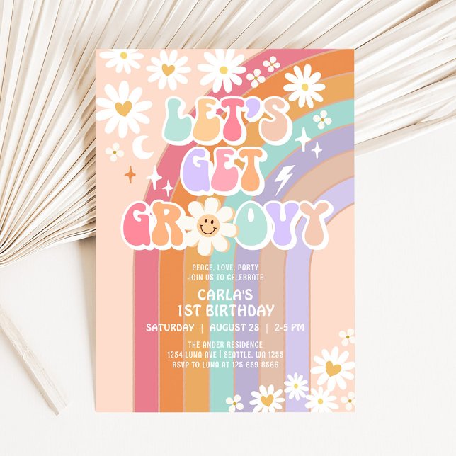 Invitation Anniversaire Rétro Fleur de Daisy Groovy (Créateur téléchargé)