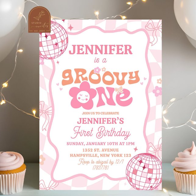 Invitation Anniversaire Rétro Pastel Groovy Un (Créateur téléchargé)