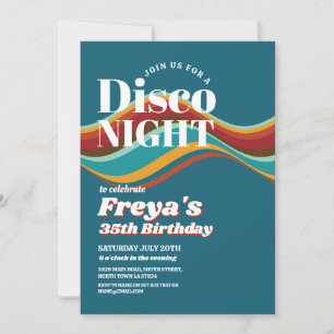 Invitation Anniversaire rétro Rainbow 60s les années 70 80s V