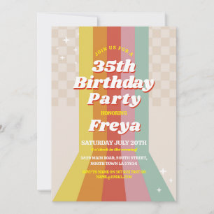 Invitation Anniversaire rétro Rainbow 60s les années 70 80s V