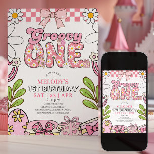 Invitation anniversaire rétro rose pour le 1er ann
