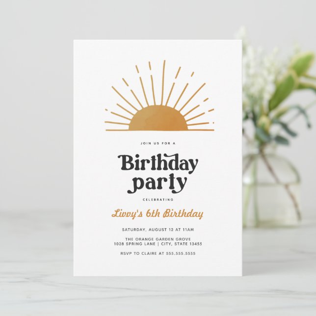 Invitation Anniversaire Retro Sunshine (Debout devant)