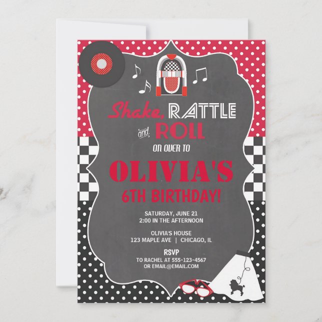 Invitation Anniversaire Rock & Roll Sock Hop 50 (Devant)